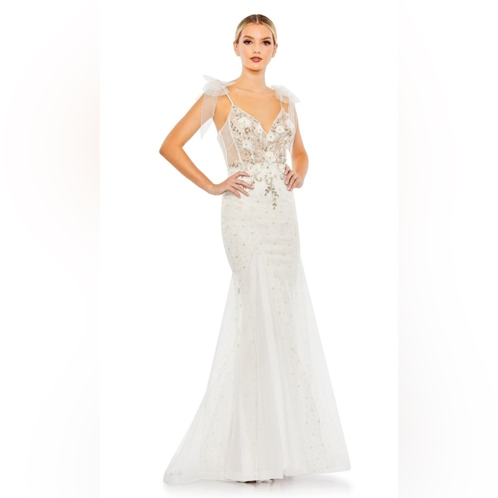 Mac Duggal White/Gold Mermaid Gown 50666